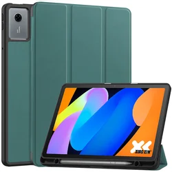 Versatile Magnetic Leather Folio Case with Pen Holder for Xiaoxin Pad 11 2025 (Dark green)