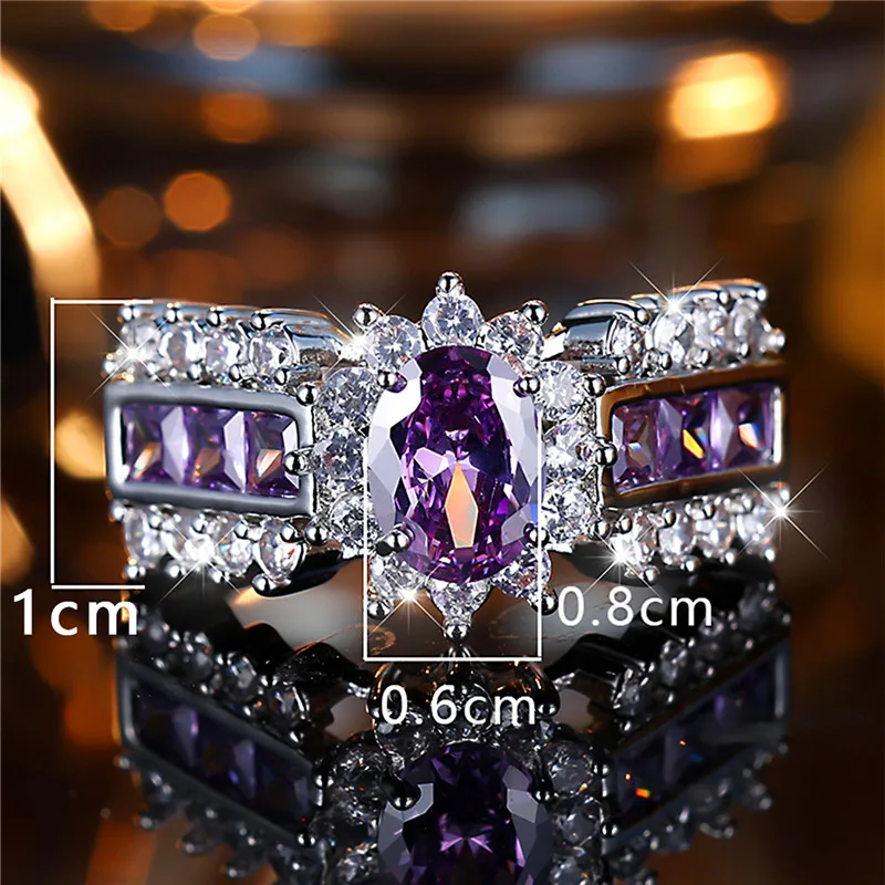 Luxury Female Big Purple Zircon Stone Engagement Ring Trendy Silver Color Bride Wedding Jewelry Gift For Women
