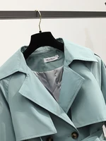 Heliar damski długi płaszcz moda płaszcz wiatroszczelny dwurzędowy prochowce zielony pas wiatrówka zimowa 3