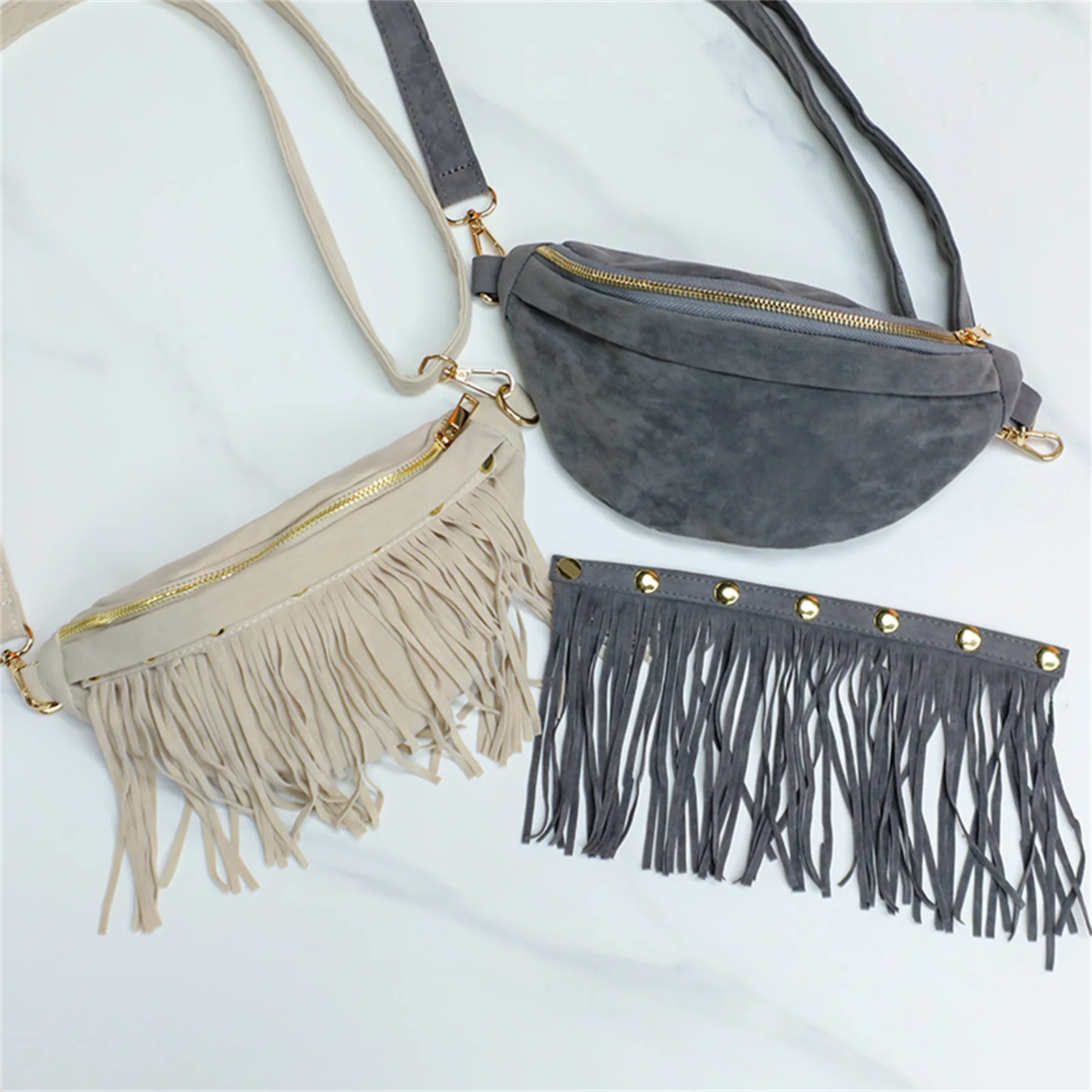 Detachable Tassels Chest Bags For Women Faux Suede Crossbody