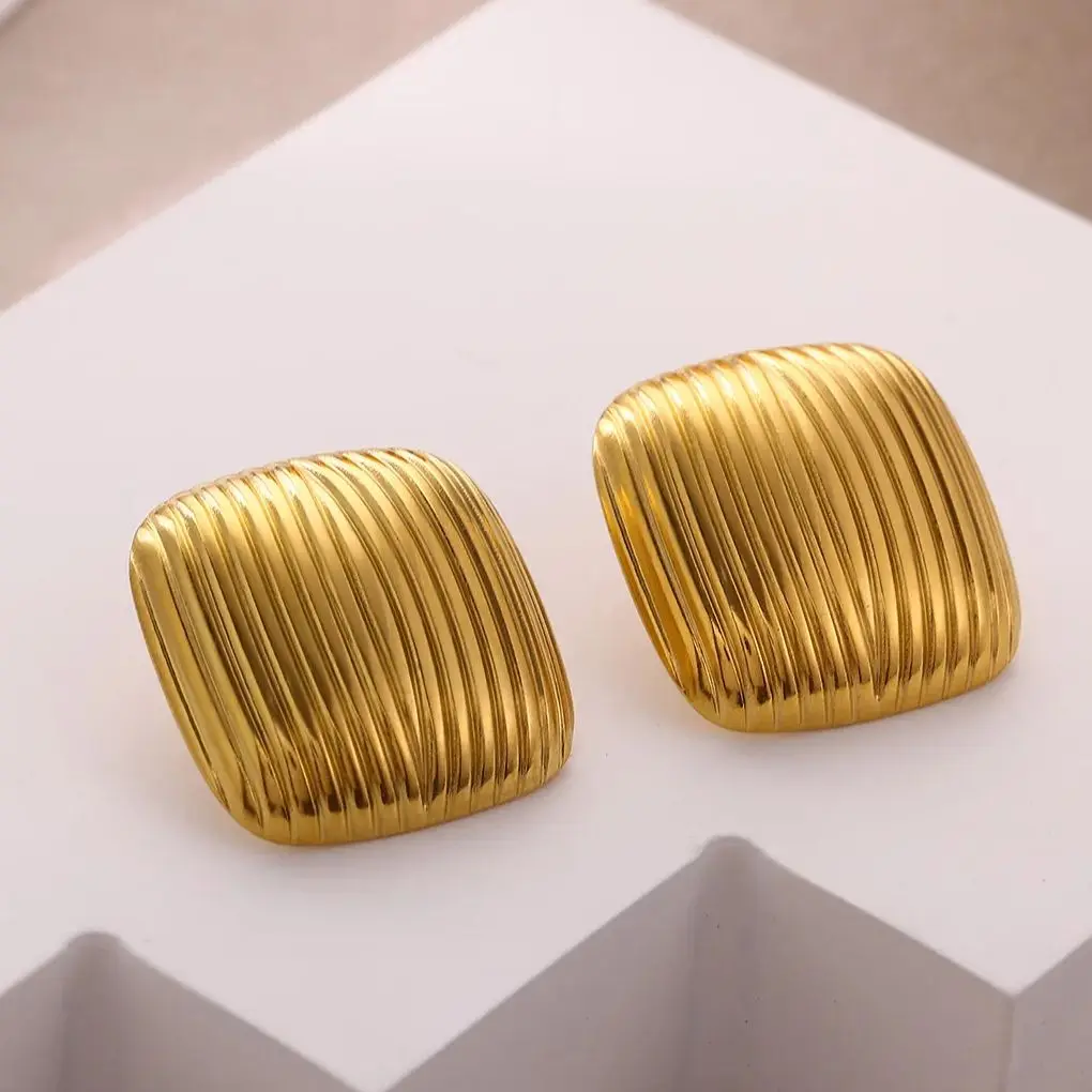 Square Stud Earrings Gold Stainless Steel for Women