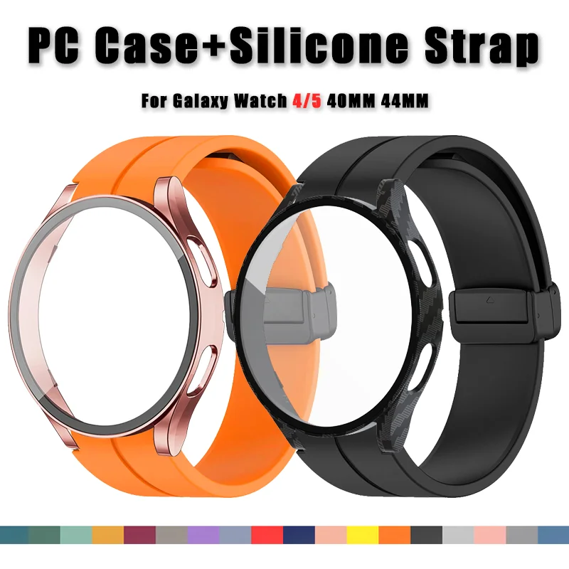 

PC Case+Silicone Strap for Samsung Galaxy Watch 4/5 40mm 44mm Band Magnetic Buckle with Screen protector All-around bumper cover