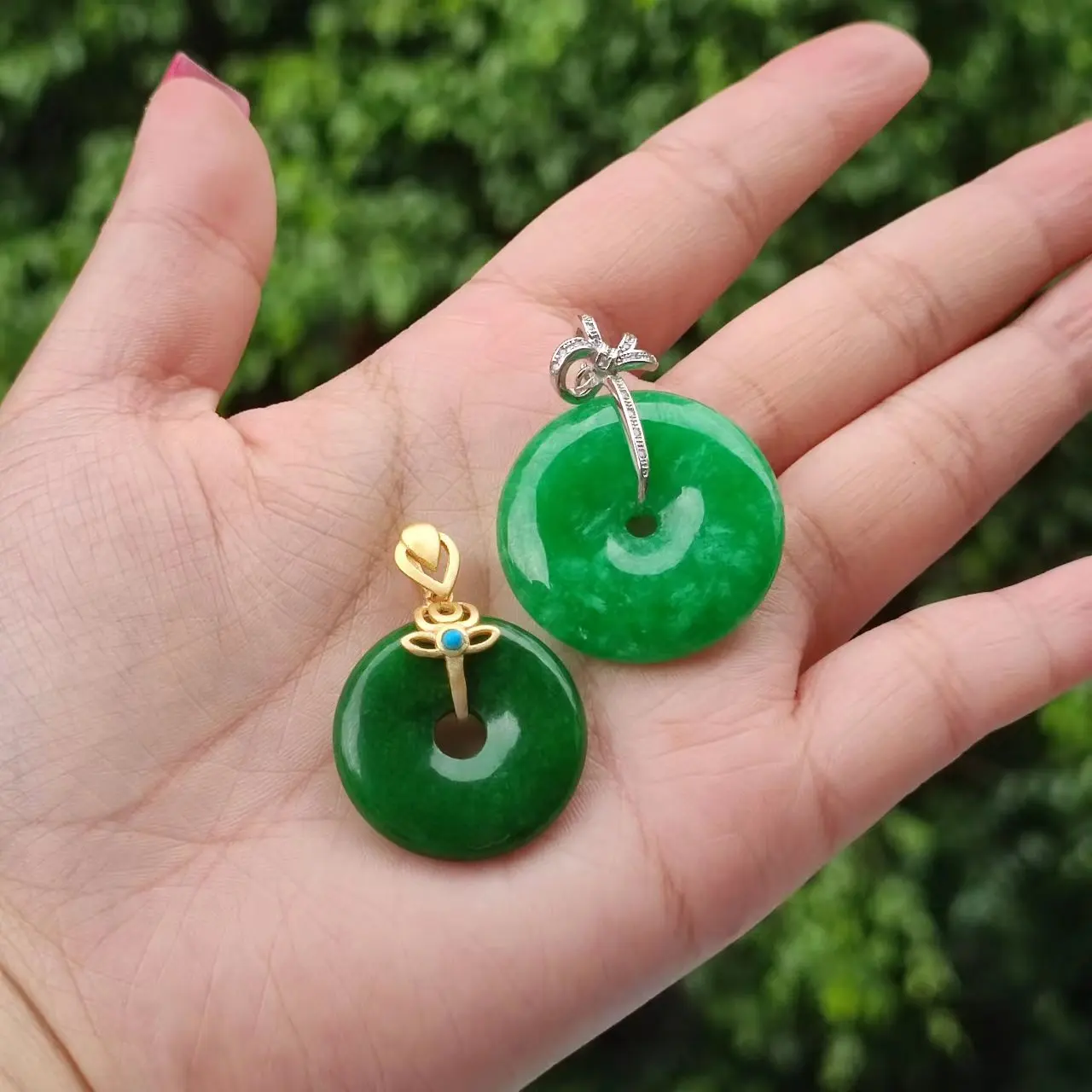 

1pcs/lot s925 silver gold plated full dry green natural jade jade safety buckle pendant turquoise hot sale precious jewelry taki