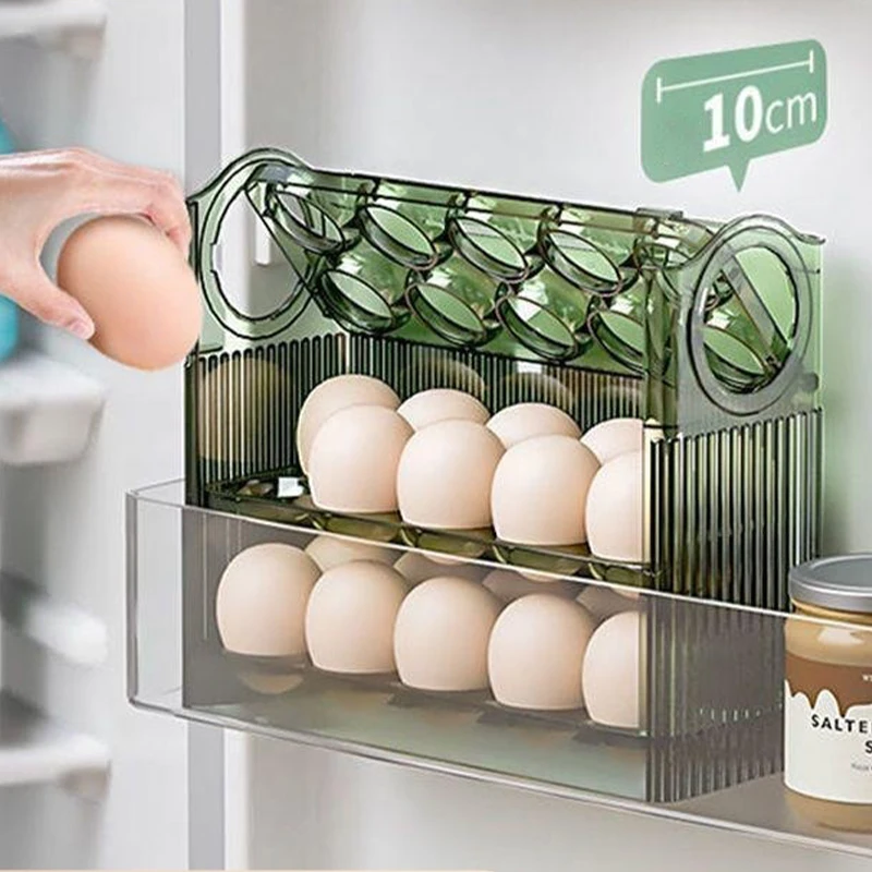 

3 Layer Auto Flip Egg Organizer Egg Holder Storage 30 Count Refrigerator Side Door Countertop Egg Container