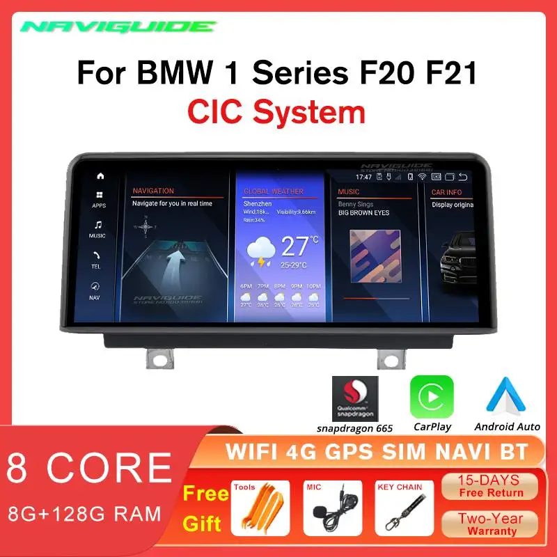 

NAVIGUIDE 10.25'' Car Radio Android13 8+128G For BMW 1 Series F20 F21 2011-2016 CIC System with Carplay Screen Player1920*720P