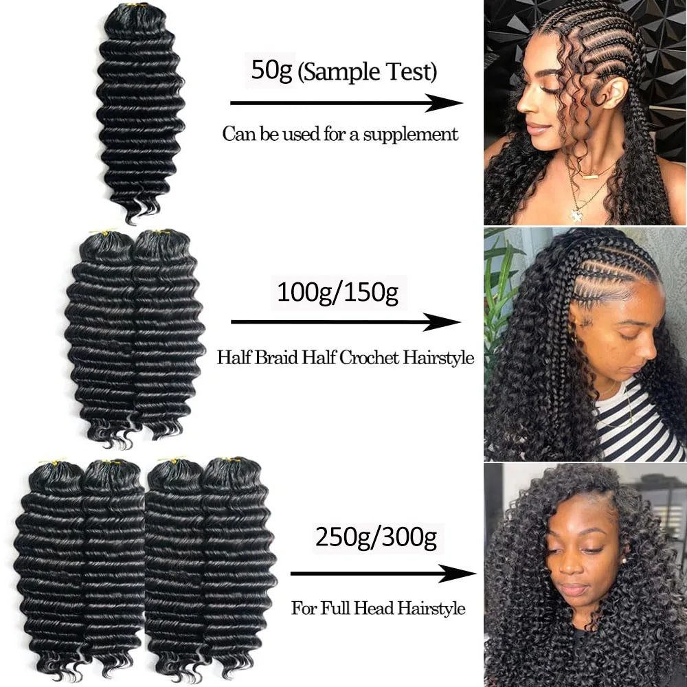 Deep Wave Boho Braids 100% Human Hair Extensions Miracle Knots Crochet Human Hair Feathered Human Crochet Hair For Braiding 5