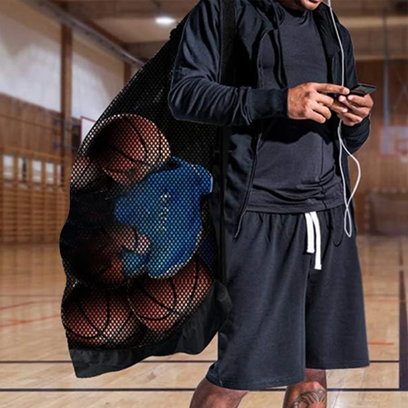 Sports Ball Storage Bag 1 Pcs Large Capacity Drawstring Mesh Shoulder Bag for Basketball Football