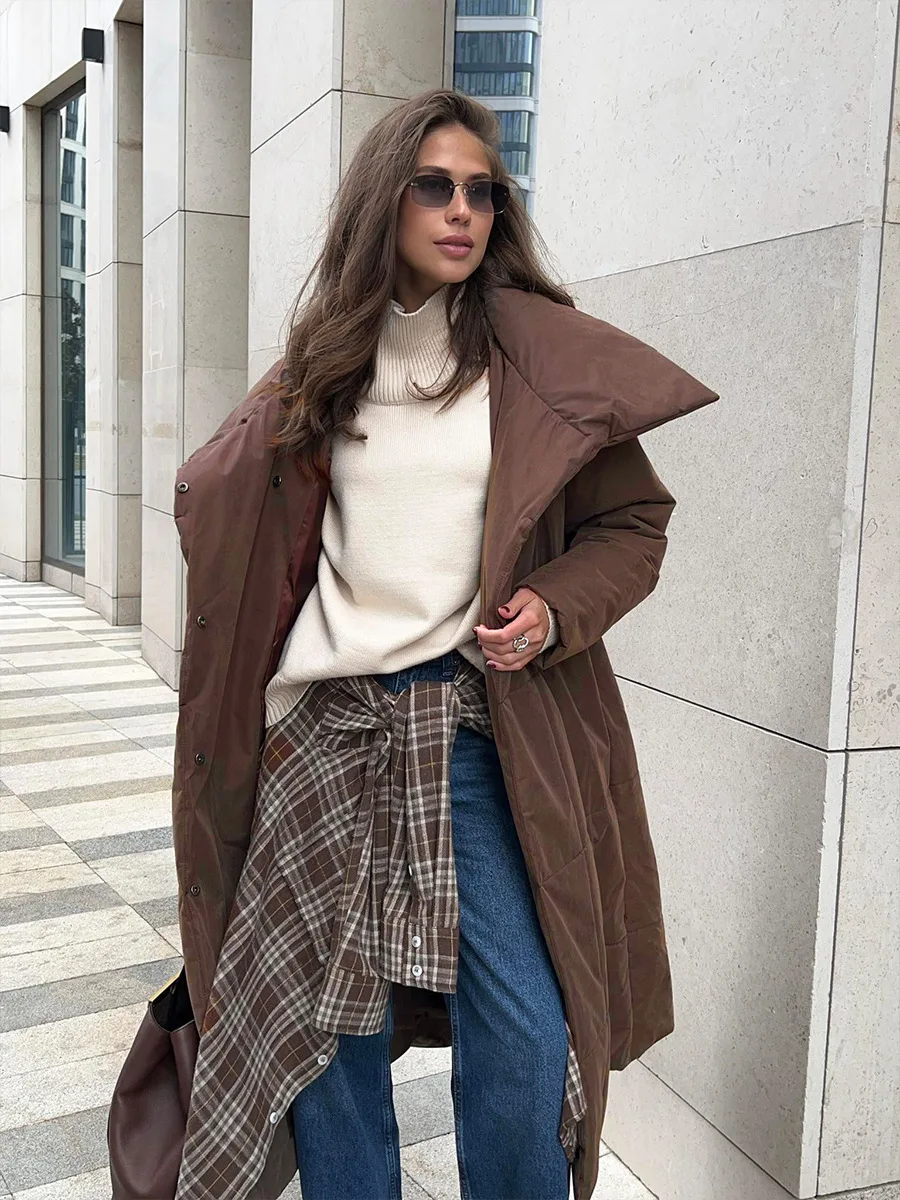 Winter Female Parkas Outwear Loose Lace-Up High Waist Long Sleeve Pocket Lapel Bandage Coat For Women Solid Parkas