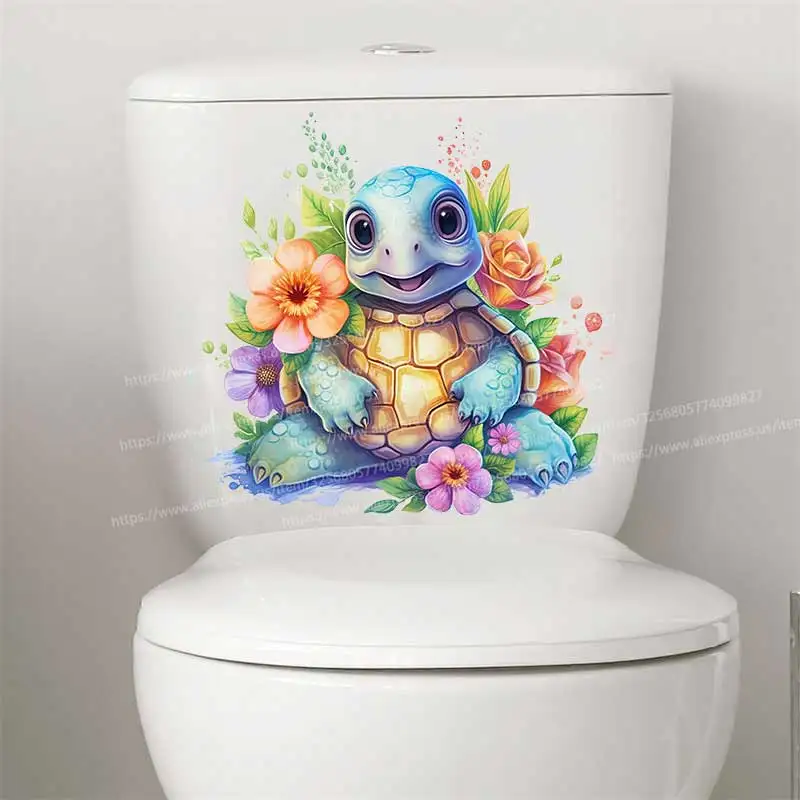 Turtle Toilet Sticker Bathroom Toilet Cover Sticker Wall Stickers Animal Wc Accessories for Home Bathroom Decoration S19