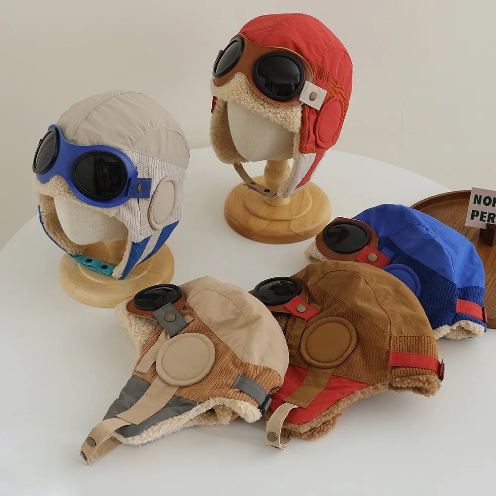 Polyester Winter Hat with Ear Protection and Glasses for Kids