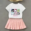 Hello Kitty Kuromi Kids Girls Student Uniform Skirts T Shirt Pleated Culottes Child Summer Skirt with Inner Safety Pant Dress 2