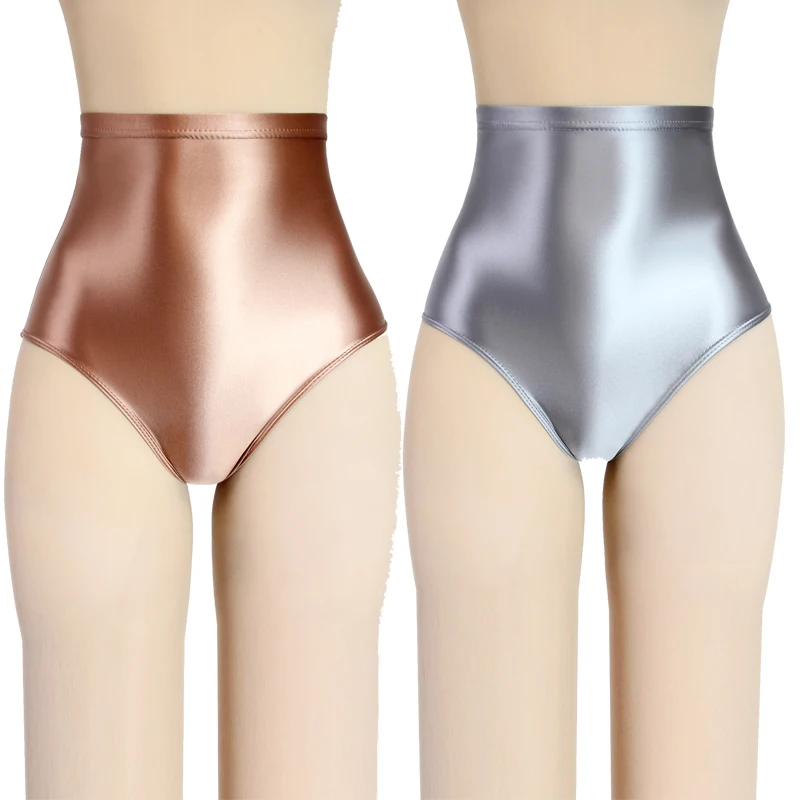 

Sexy WOmen gloss Briefs Bikini Bottoms with Buttocks Silky super High Waist Tights Underpants Oily swimming trunks MEN shorts