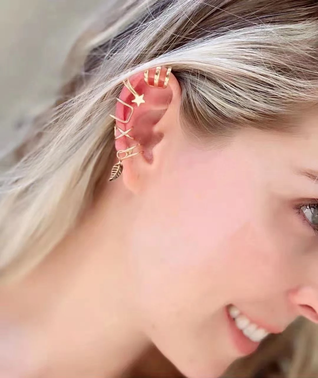 Clip On Earring 5Pcs/Lot Golden Leaves Non-Piercing Ear Jewelry For Women Men Girl Gifts ear clip earrings clip earrings ear clip ear accessories