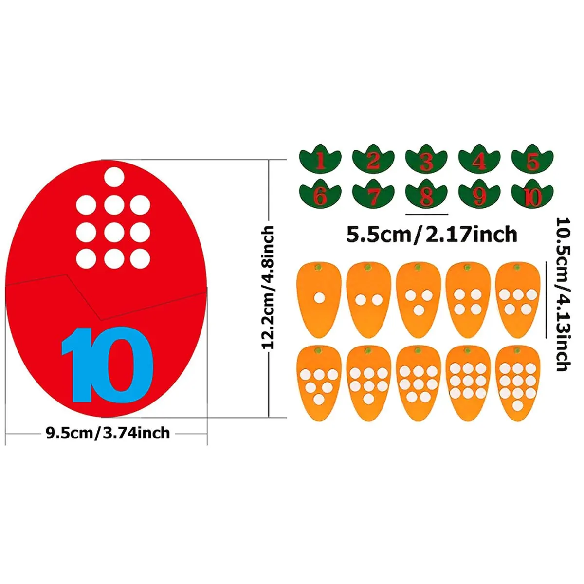 10pcs 1-10 디지털 당근 컬러 펠트 학교 수학 교육 보조 도구 컬러 번호 인지 펠트 무료 조립 ZSY