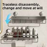 Bathroom Shelf Suction Cup Shampoo Holder Makeup Storage Organizer Aluminum Shower Shelf Bathroom Organizer No Drill Wall Shelf 1