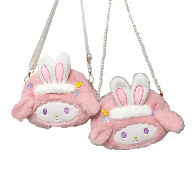 Kawaii Sanrios Cartoon Anime Bunny Headband My Melody Plush Bag Toy Cute Shoulder Bag Messenger Bag Coin Purse Girls Gift 1