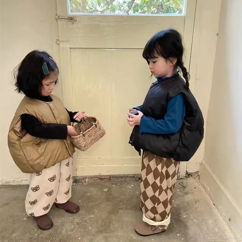 Children Vest Child Vest 1-7 Age Girls Boys' Winter Warmth Thickened Down Korean style Outdoor Sleeveless Jacket