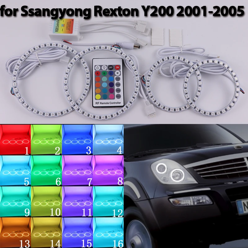 

Halo Ring Angel Eyes RGB multi-color Remote Control LED for Ssangyong Rexton Y200 2001-2005 Car Accessories Modification