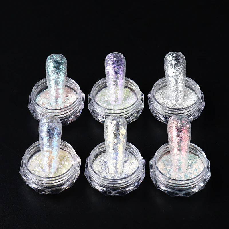 네일 광택제 글리터 파우더 벨벳 파우더, 초박형 아이스 크리스탈 판타지 컬러 클라우드 브로케이드 시트 네일 도구, DIY 네일 장식, 6 개