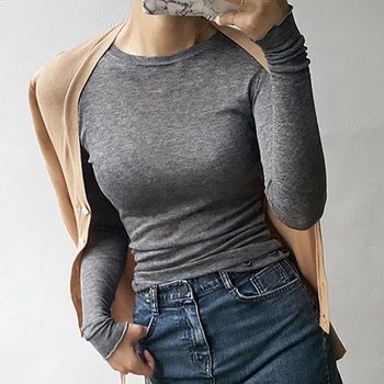 المرأة الكشكشة كم طويل تي شيرت ، تناسب ضئيلة ، عارضة ، الأساسية ، الصلبة ، مرونة ، انظر من خلال المحملة ، الشارع الشهير ، الربيع ، الخريف ، أنثى ، Y2K 5
