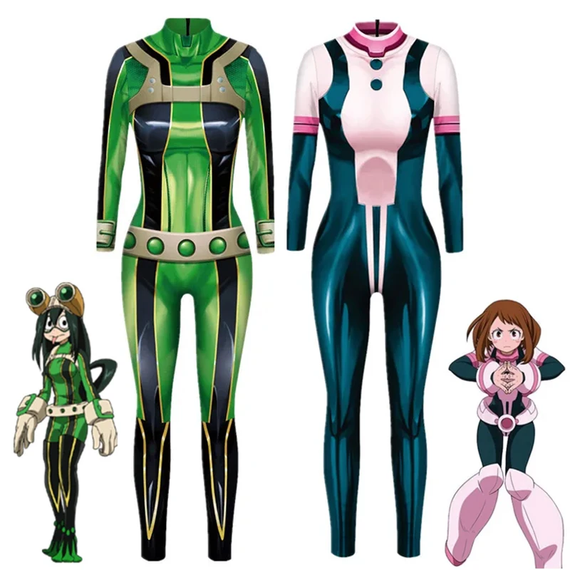 

My Hero Academia Jumpsuit Froppy Tsuyu Asui OCHACO URARAKA Cosplay Costume Spandex Zentai Suit Halloween Party Women Bodysuits