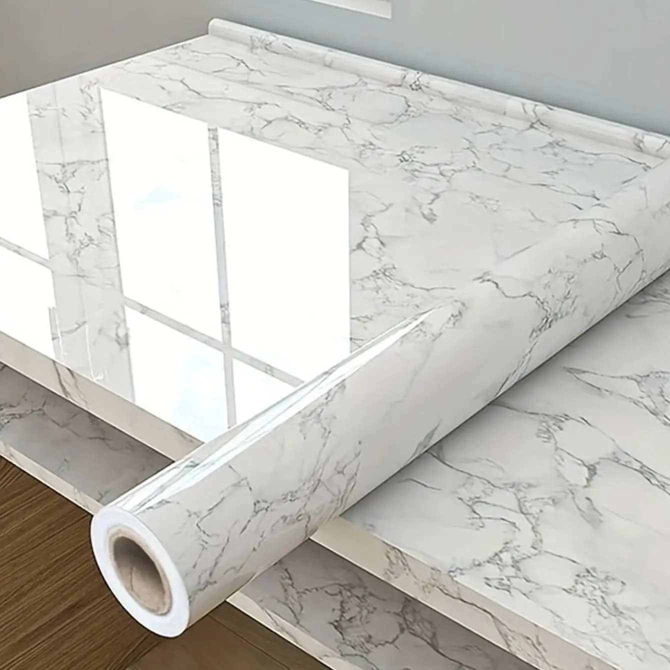 80 ซม.หินอ่อนห้องครัวฟิล์มกันน้ําเตากันน้ํา Self-Adhesive วอลล์เปเปอร์เคาน์เตอร์ตู้ Renovation กระเบื้องสติ๊กเกอร์ติดผนัง 1