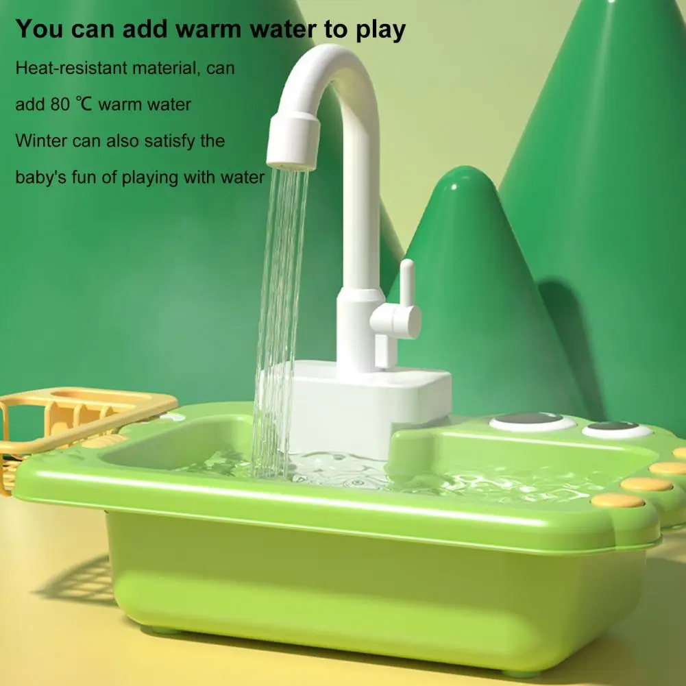 Kids Housekeeping Toy Mini Toddler Playhouse Dishwasher Sink Set with Running Water System Pretend Role Play Dinosaur for Boys