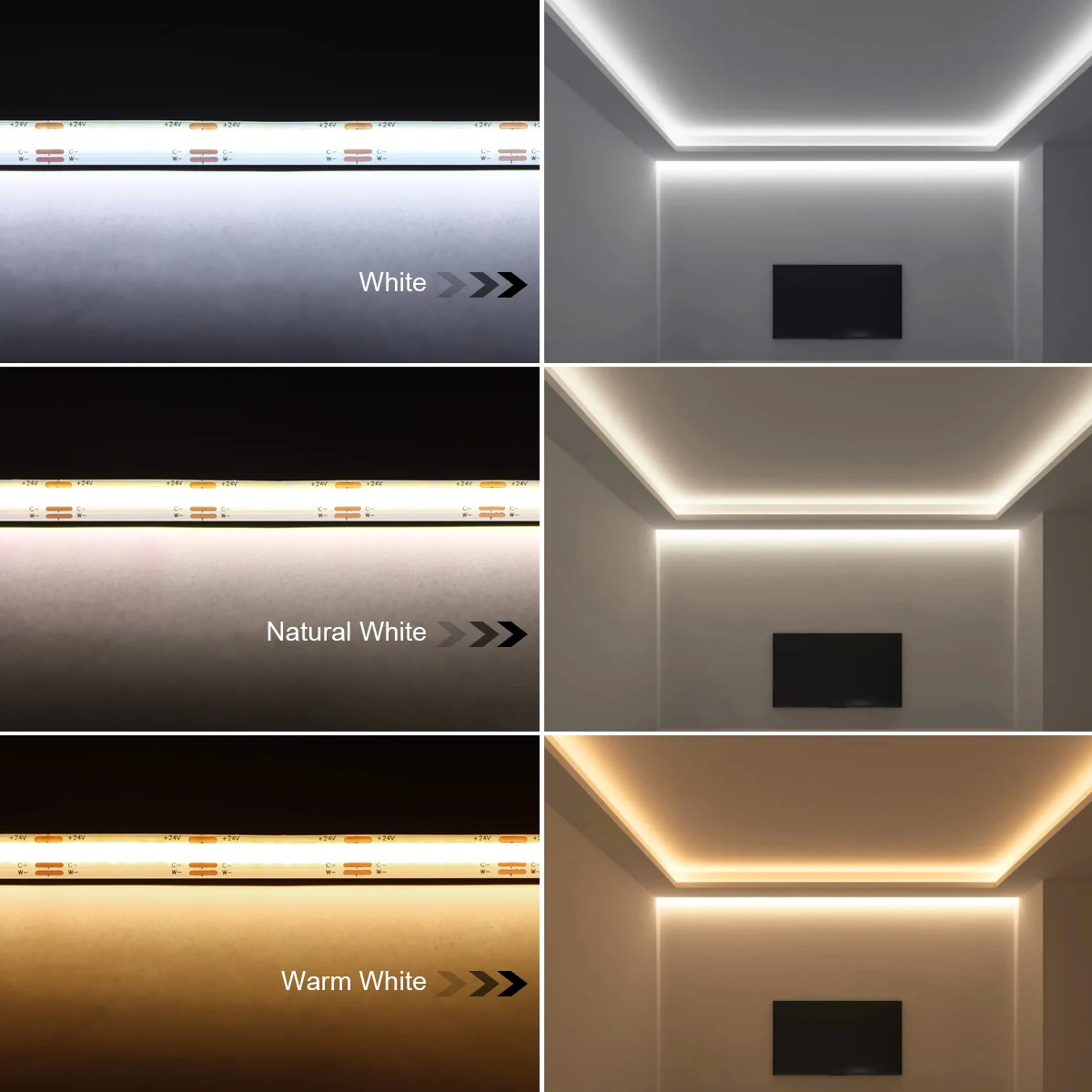 밝기 조절 가능 CCT COB LED 스트립 조명, 12 V, 24V, 608LED/M, 2700K-6500K 리본 LED 테이프, 방 주방 자동차 장식 캐비닛 TV LED 조명
