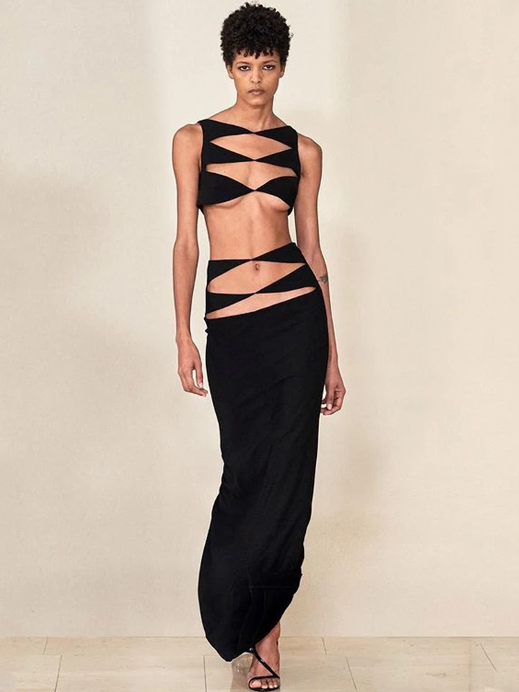 

Новинка Лето 2023 сексуальный женский черный облегающий костюм без рукавов с вырезами элегантный бандажный женский костюм знаменитости