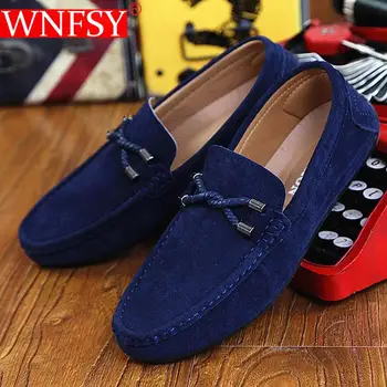 Wnfsy 남성용 용수철 스웨이드 로퍼, 미끄럼 방지 워킹 소프트 가죽 모카신, 편안한 캐주얼 플랫 슈즈, 새로운 패션