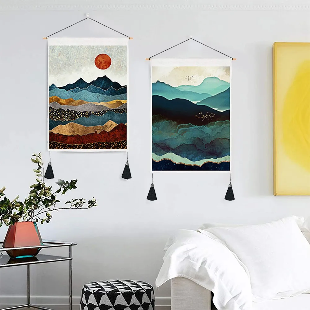 

High definition Printing Vibrant Colors Misty Forest Tapestry Wall Hanging Decor 2 Pack Linen Cotton Material