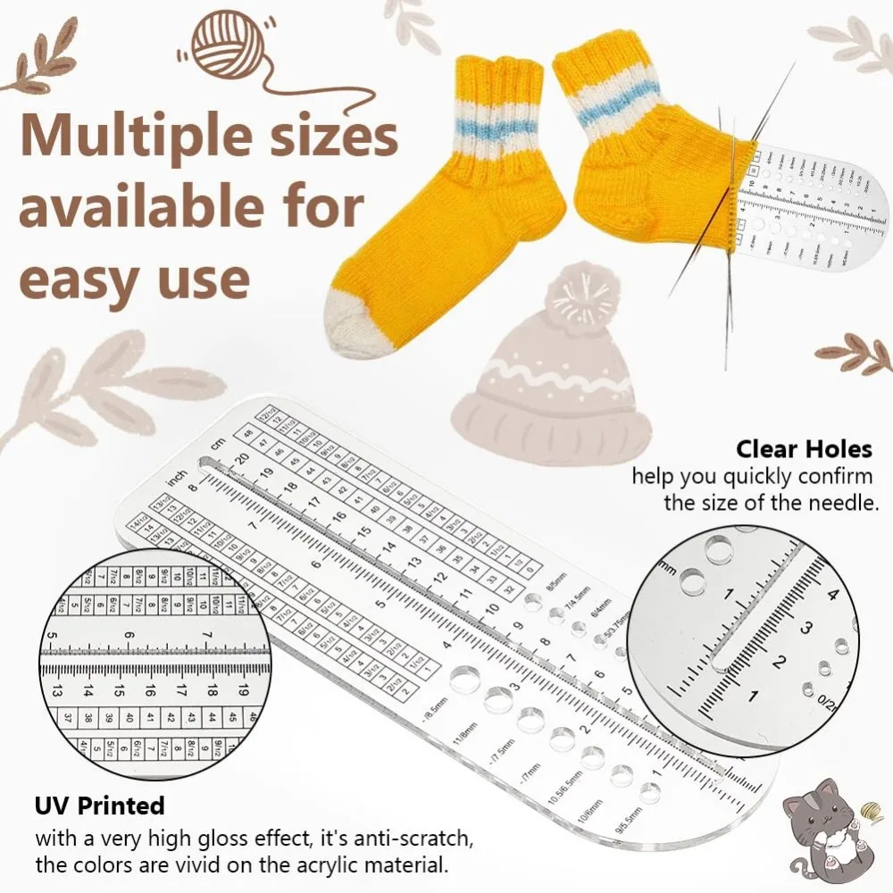 3Pcs Sock Ruler Clear Acrylic Crochet Ruler 8/10/12 Inch Needle Needle Gauge Measure Tools Knitting Sock Blocker