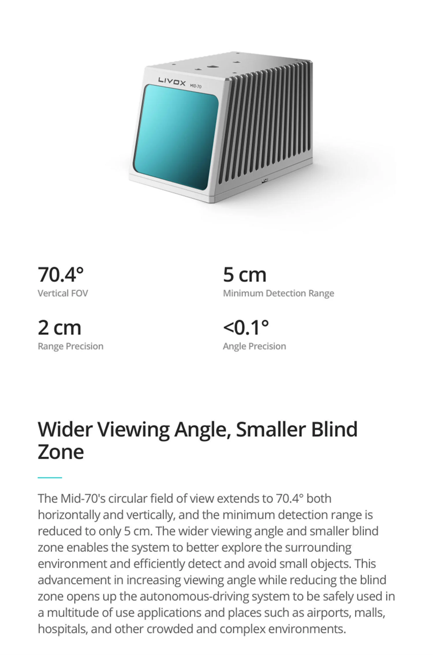 Livox Mid-70 Laser Detection Rangefinder, LiDAR