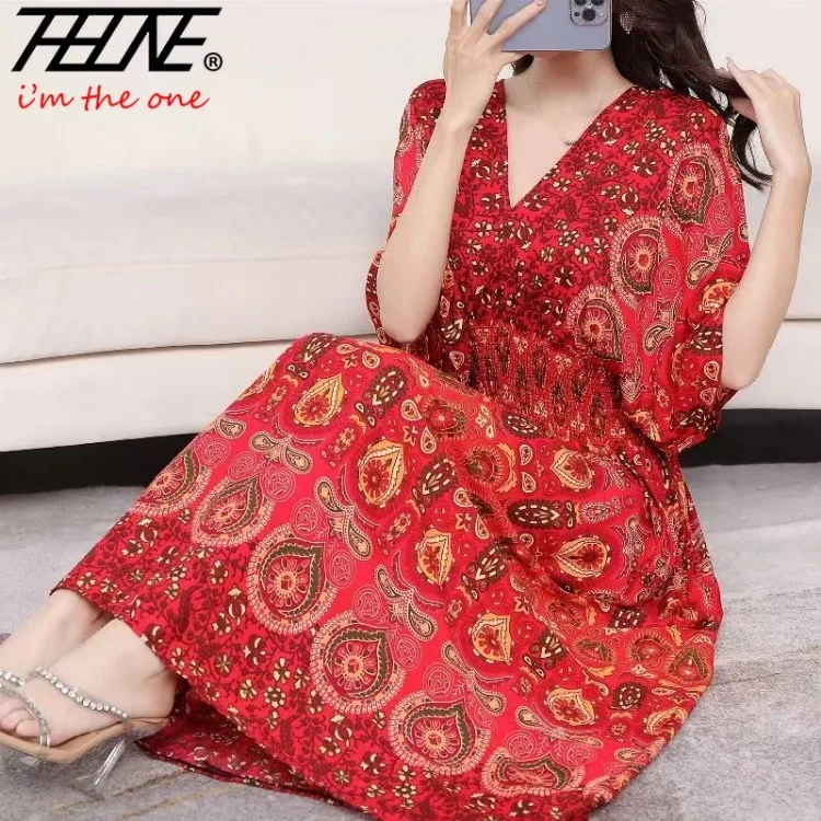 Women Dress Summer 2024 Maxi Long Print Indian Bohemian Clothing New in Dresses Vintage Korean Style Fashion Robe Ropa De Mujer
