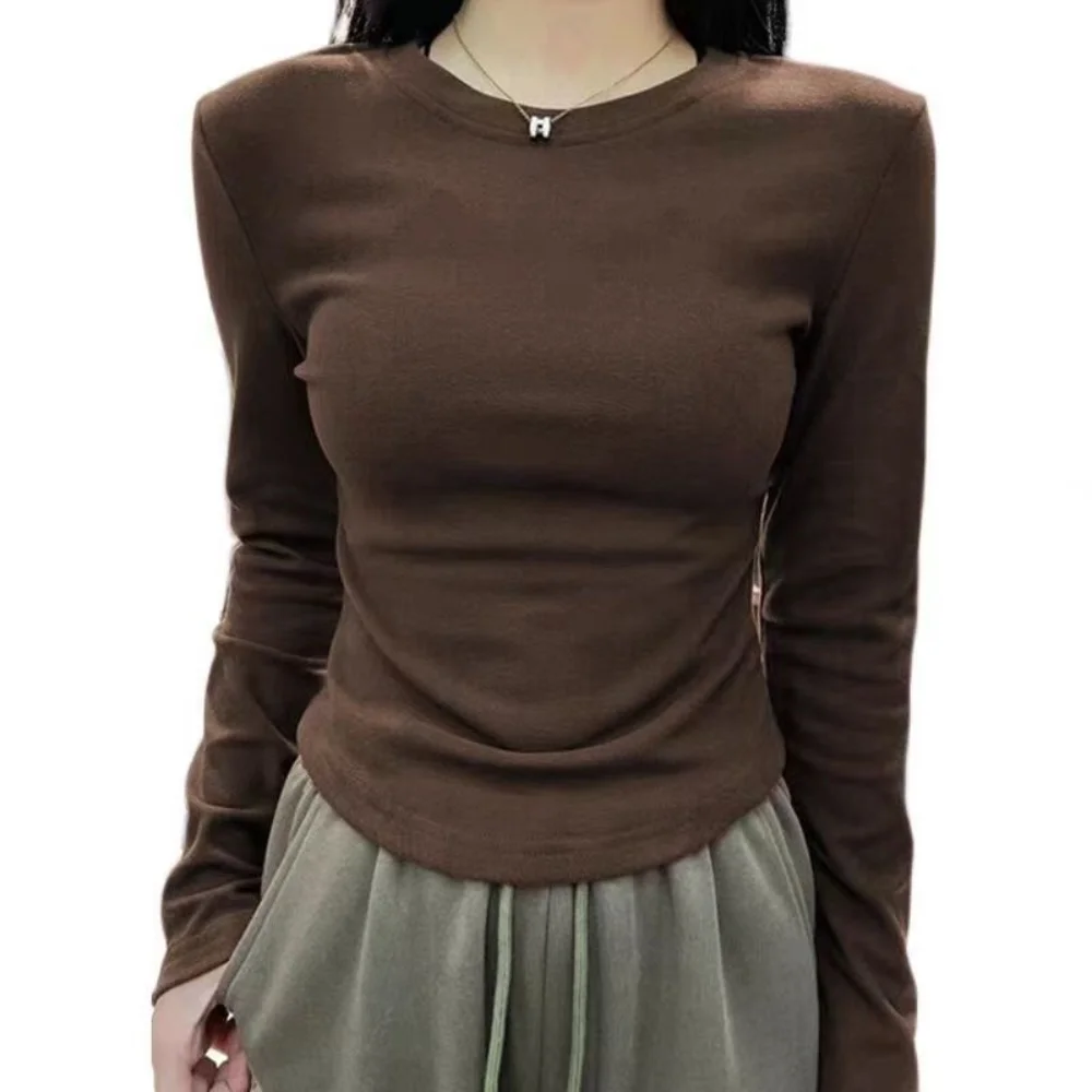 AEL Lady Autumn new long sleeve T-shirt waist hollow-out short top base shirt