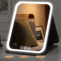 3 Colors Dimmable LED Makeup Mirror with Touch Screen Fold Cosmetic Makeup Mirror Rechargeable Tabletop for Travel & Home Use 3