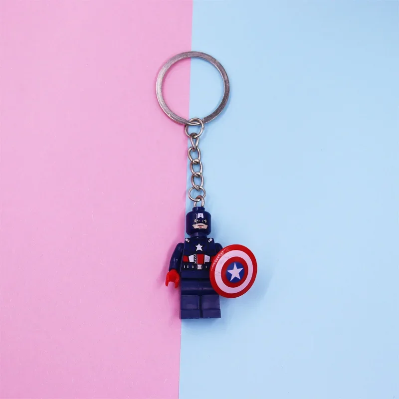 Spider-Man Iron Man Anime Building Blocks Keychain Cute Assembly Backpack Pendant Car Interior Action Figure Gift