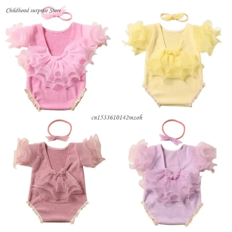 

Newborn Photo Bodysuit Baby Backless Romper Bowknot Headband Photo Accessories Dropship