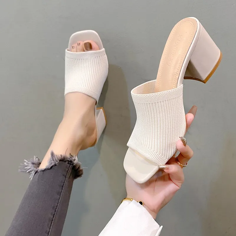 Women Sandals Slippers Luxury Summer Outdoor Casual Women Shoes Open Toe Soft High Heels Slides Black Mules Sandals Size 42 — view 2