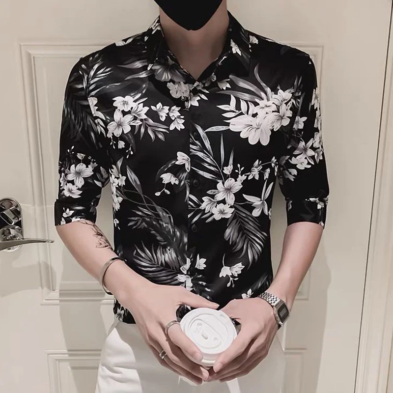 Description Picture 3 of itemFashion Lapel Loose Printed England Shirts Men's Clothing 2024 Spring New Oversized Casual Tops Half Sleeve All-match Shirt