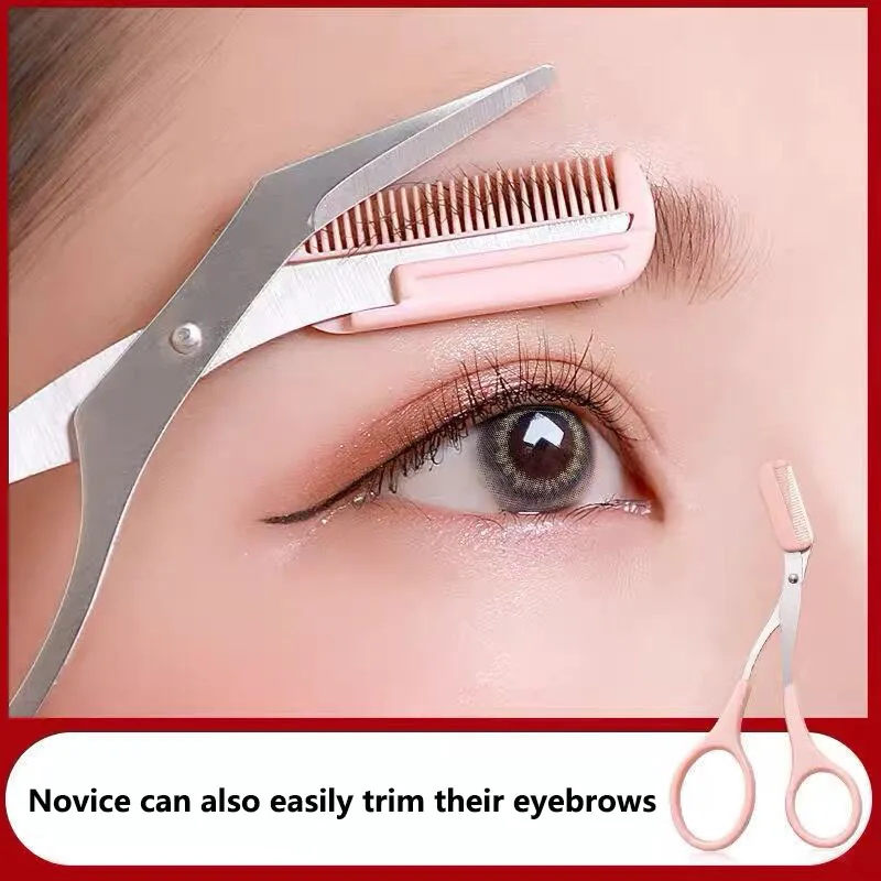 Safe Eyebrow Trimmer Stainless Steel Eyebrow Scissors with Comb Hair Removal Shaver Eyebrows Shaping Makeup Tool 1Pcs eyebrow trimmer set,eyebrow trimmer,eyebrow razor set,eyebrow razor,eyebrow scissors