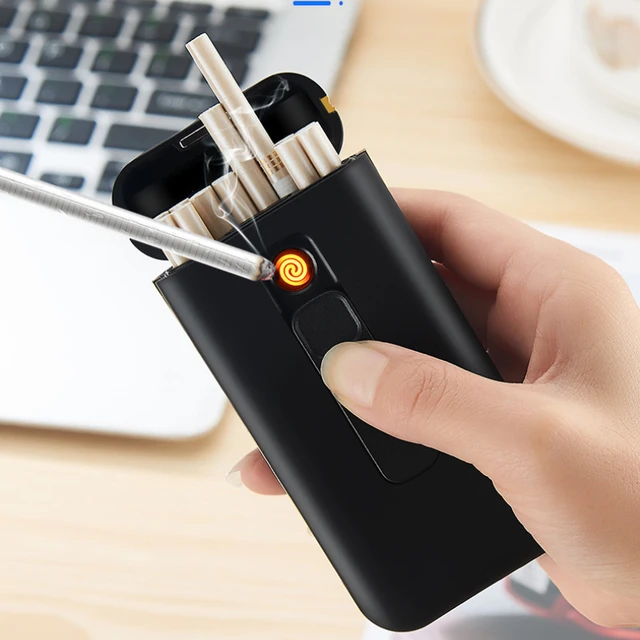 Brand Plastic Ordinary Thin 20 Cigarette Case With Lighter USB Rechargeable Ultra Thin Cigarette Case 119