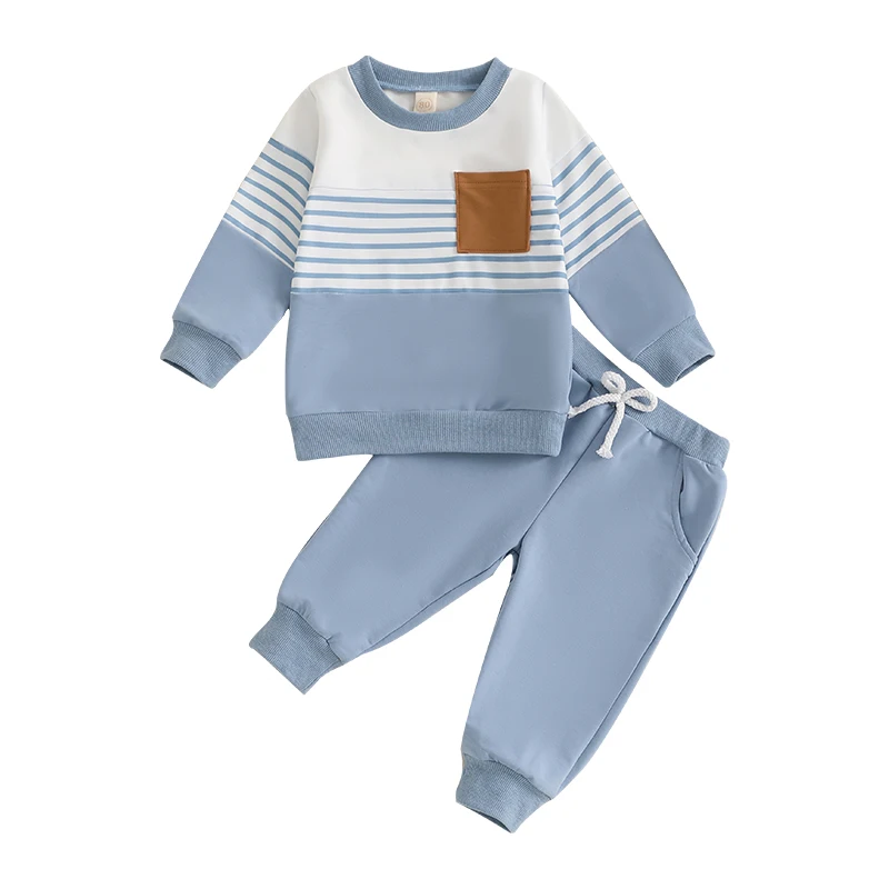 Felpa a righe a maniche lunghe da bambino in 2 pezzi con pantaloni sportivi in vita elastica