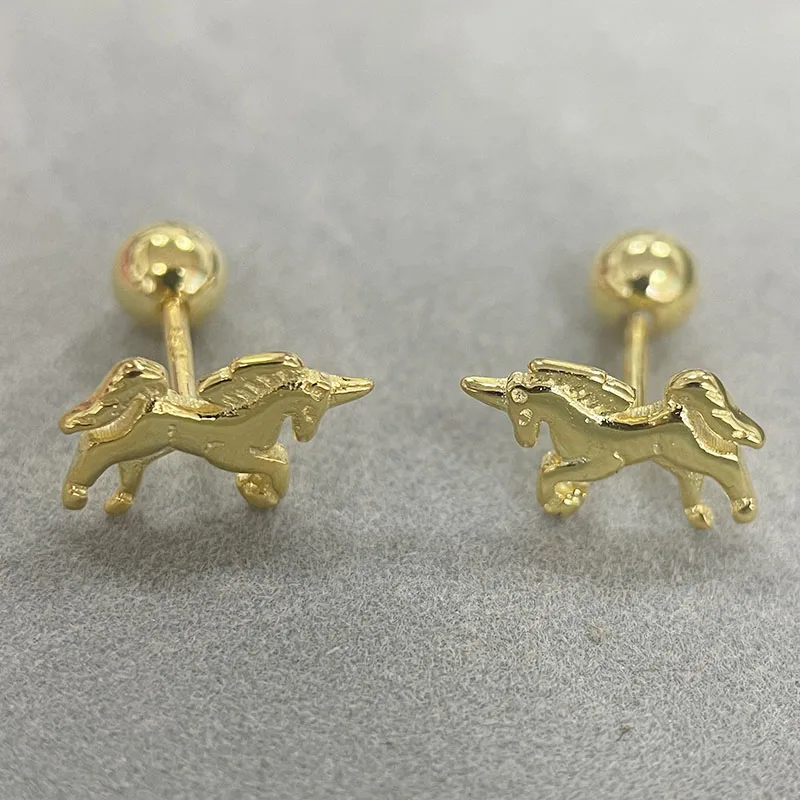 Carino Argento Sterling 925 Piccolo Unicornio Cavallo Ve Orecchini Con Perno Per Le Donne Delle Ragazze Dei Capretti Del Bambino Monili Penetranti Orecchini Aros  36