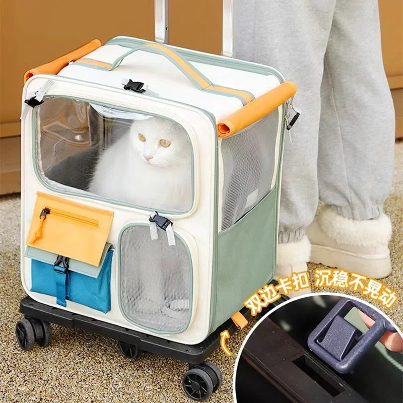 Foldable cat carrier pet backpack Outing cat backpack carrier small animal Portable Luggage pets bag with wheels