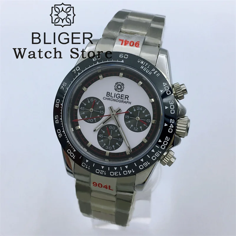 

BLIGER Quartz Watches 39mm Chronograph Business Sapphire Crystal Mens Watch Japan VK63 Movement Stainless Steel White Dial