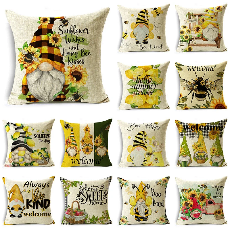 

Dwarf Cushion Cover Bee Flower Decor Sofa Home 50x50cm Animal Christmas Pillow Cover Spring Sunflower Pillowcase 2024 G774