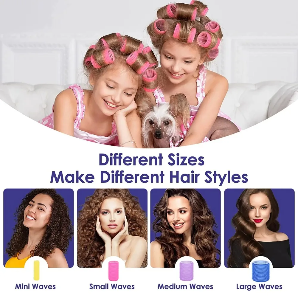 Heatless Curls Hair Bangs Volume Self-adhesive Hook & Loops Self Grips Hair Rollers No Heat Curlers DIY Styling Tools 6Pcs