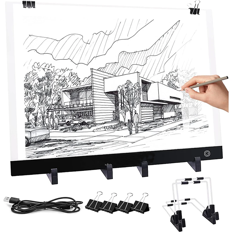 A4/A3 Light Table, Light Plate Adjustable Brightness, Led Light Pad with  Adjustable Tripod and USB, for Drawing, Sketching