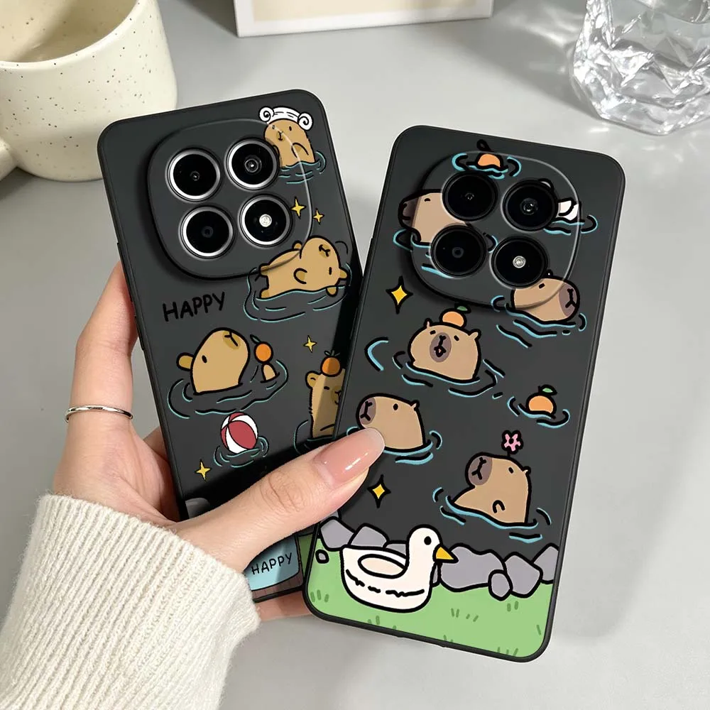 Cute Cartoon Capybara Black Soft Cover Phone Case